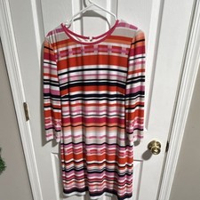 Eliza J Striped Sheath Dress Multicolor Pink Orange Black Knee 3/4 Sleeve 12