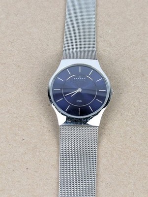 Skagen Denmark Men s Stainless Mesh Bracelet Blue Dial 233LSSN New Battery WORKS