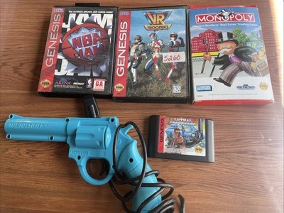 Sega Genesis Game Lot Lethal Enforcers W/ Justifier Konami Gun, NBA Jam,VR TROOP