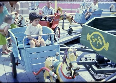 Vintage Photo Slide Pony Kart Ride Amusement Park Roller Coaster Carousel