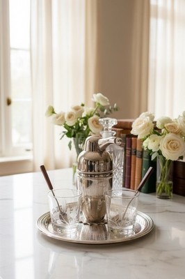 Restoration Hardware Penguin Shaker Bar Set Silverplate Golf Trophy Tray 1961