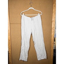 NA-KD Linen Blend Pinstripe Drawstring Pants Beige Blue Straight Leg Medium