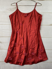 Vintage Inner Most Nightgown Slip Dress Womens M Red Satin Babydoll Hearts