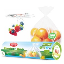 Teivio 260 Count 14" x 18" Plastic Produce Bags on A Roll, Clear Kitchen Disp...