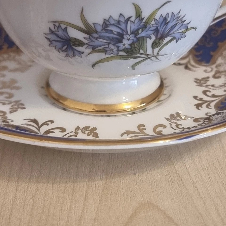 Paragon Fine Bone China Cup& Saucer–Blue Gold Floral–England, Royal Warrant - Image 2 of 4