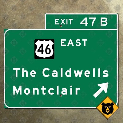 Caldwells Montclair New Jersey Interstate 80 Exit 47B highway road sign 24x20