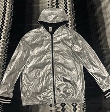 Balera Metallic Silver Dance Wear Medium Jacket with Hood and Pockets