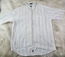 Vintage IZOD Button Up Shirt Short Sleeves Multicolor Bumpy Texture L 