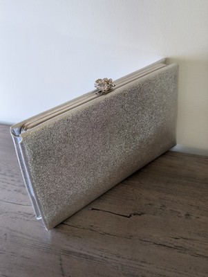 Vintage After Five Evening Clutch Purse Silver Rose Clasp USA 1950s 60s Wedding