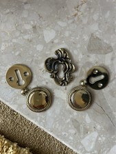 Key Escutcheons 3 , Small, Brass, 2 Are close Covered, Rope Pattern. Good