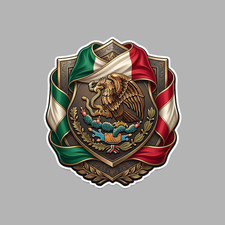 Mexico Flag Crest Shield Sticker Mexican Golden Eagle Snake Decal Mexico Flag Crest Shield Sticker Mexican Golden Eagle Snake Decal
