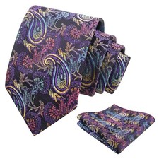 Paisley Mens 3.15'' Gradient Tie and Pocket Square Set 999-dark Purple yellow