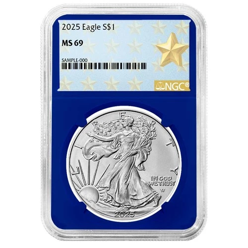 2025 $1 American Silver Eagle NGC MS69 West Point Star Label Blue Core