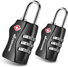 2 Pack TSA Accepted 3-Digit Combination Luggage Locks Keyless Bag Padlocks Black