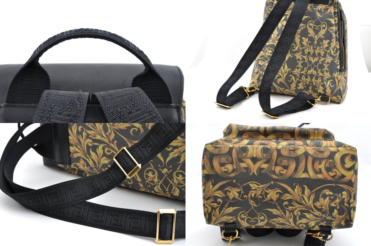 Authentic VERSACE PVC Leather Back Pack Black AB777 — image 5