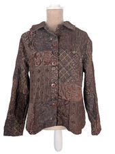 Coldwater Creek Jacket Patchwork Textured Brocade Sz L Burgundy Victorian Art