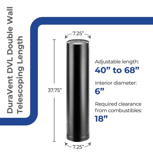 DuraVent DVL Telescoping Chimney Stove Pipe, 40 to 68" x 6" Diameter (Open Box) - Picture 2 of 8