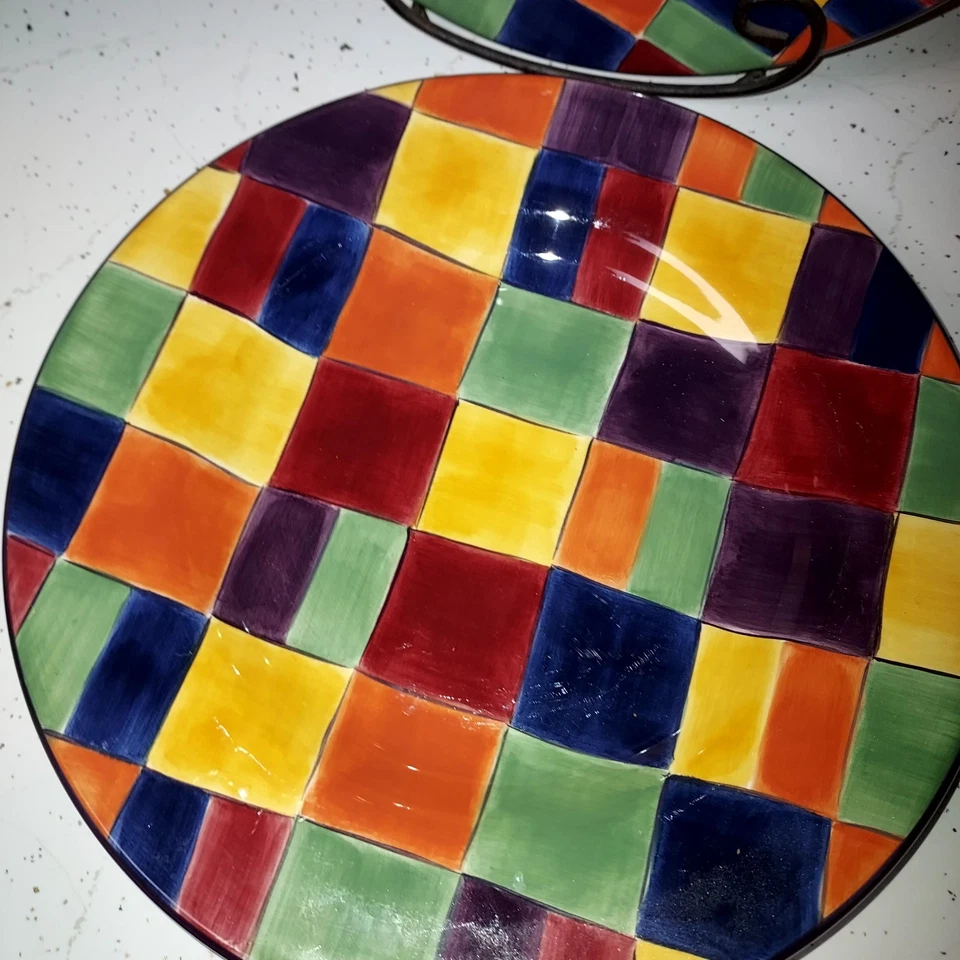 3 Tabletops Gallery Caracas Multicolor Dinner Plates 11 1/2" great shape--photos - Image 2 of 4