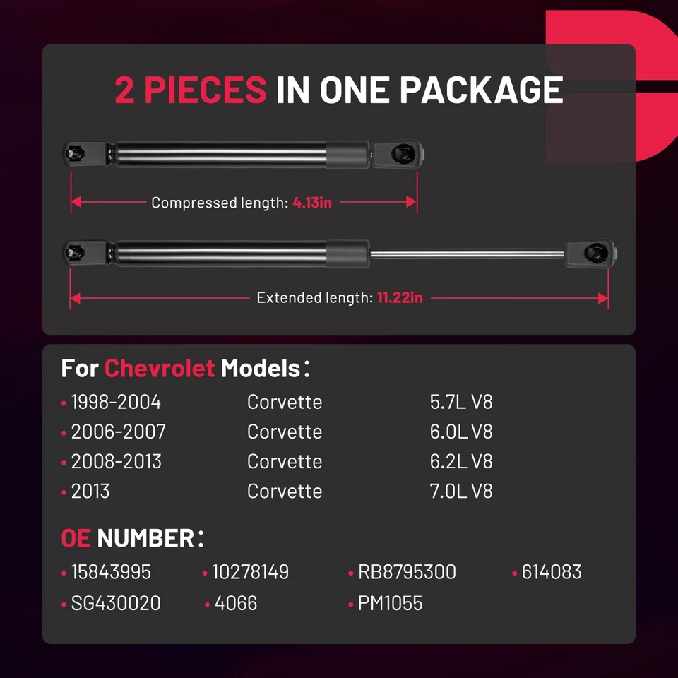 2Qty Rear Trunk Lid Lift Supports Struts Shocks For 1998-2012 Chevrolet Corvette Foto 2 de 4