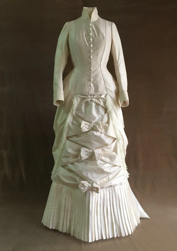 1880 Victorian Day Wedding Dress Bustle Ball Gown Retro Civil War Bustle Bow - Picture 2 of 10