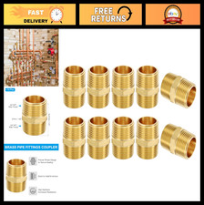 Brass Pipe Fittings Coupler 10Pcs 3/4" NPT Male Hex Nipple Adapter for Water, Ai