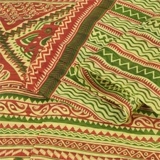 Sanskriti Vintage Sarees Yellow Pure Silk Abstract Print Sari 5 Yd Craft Fabric