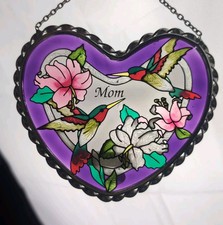 Joan Baker Design MOM Hand Painted Heart Floral Stained Glass Suncatcher Mother