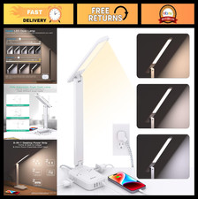 LED Desk Lamp with Power Strip, 30W Touch Control, 4 Outlets  4 USB Ports, 5FT