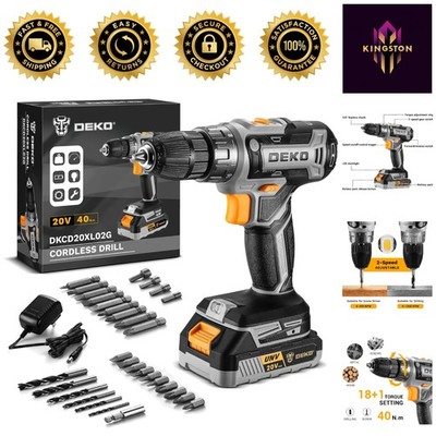 Electric Cordless Drill with Battery & Charger - 2-Speed, 18+1 Torque Settings