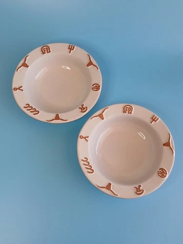 Frankoma Pottery KING RANCH Longhorn Bone White Lot Set of 2 Soup Bowls Preowned
