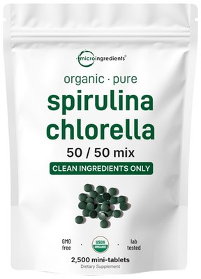 Micro Ingredients Organic Spirulina Chlorella Mini 2500 Count (Pack of 1)