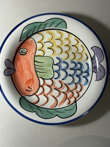 TABLETOPS UNLIMITED Pescado Hand Painted Set 4 Shallow Bowls 8x8 Colorful Fish - Picture 10 of 20