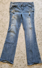 Amethyst Jeans Womens 11 Blue Denim Bootcut Low Rise Distressed Embroidered