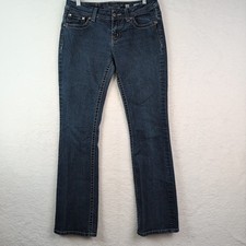 Miss Me Women's Easy Bootcut Embellished Pocket Flaps Distress Jeans Sz 28x33