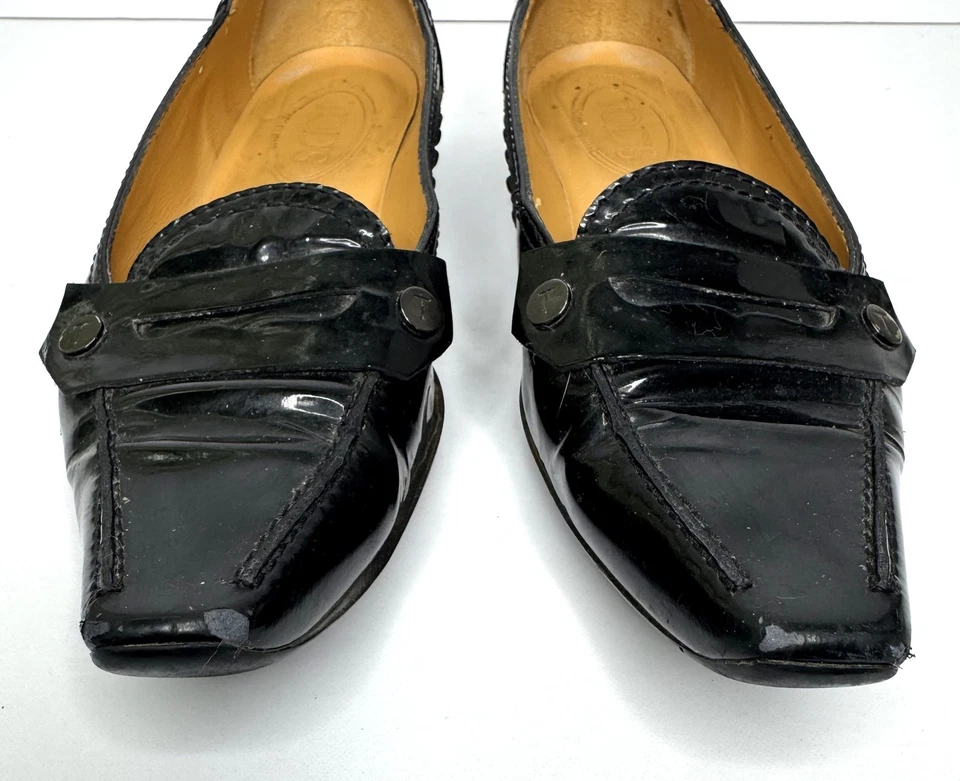 Zapatos Tod's para mujer talla 6 mocasín de charol negro sin cordones Italia Foto 2 de 4