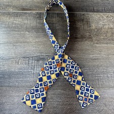 Beau Ties Ltd Vermont Silk Self Tie Bow Tie Blue Gold Geometric Diamond USA Made