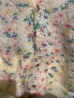 baby sweater 6-12mo. white w/confetti colors, kitty-cat buttons, hand-knit — photo 5
