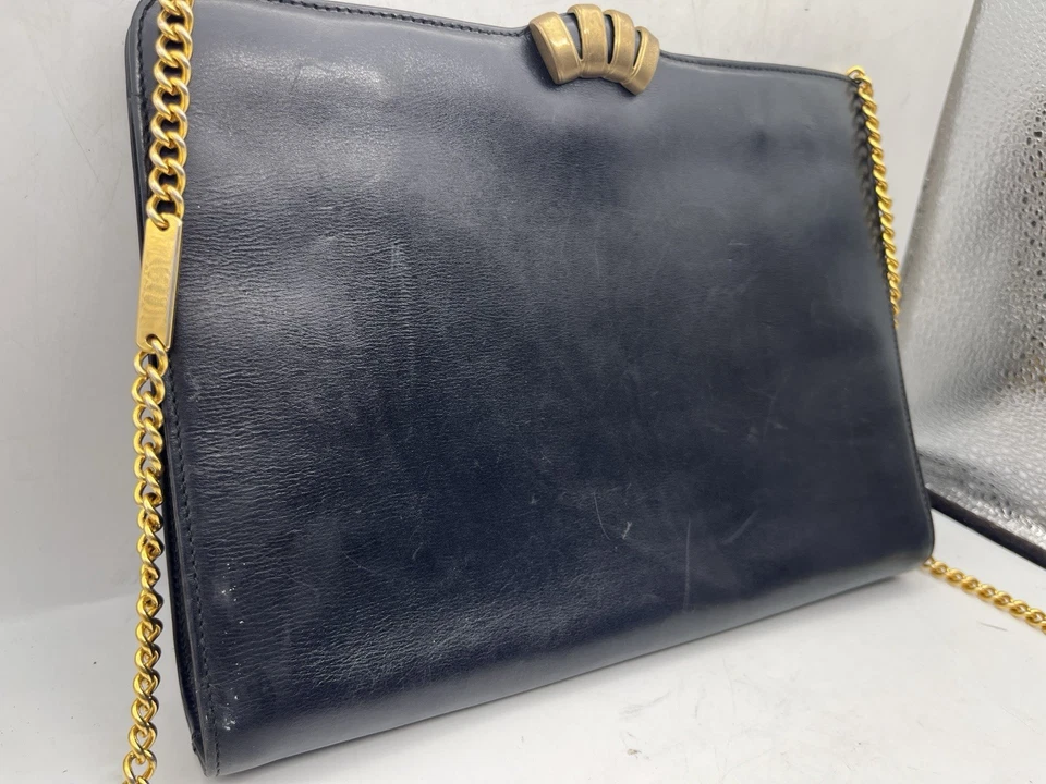 Bolso de Noche Salvatore Ferragamo Vintage Cuero Negro Bolso de Hombro Correa de Cadena Foto 3 de 4