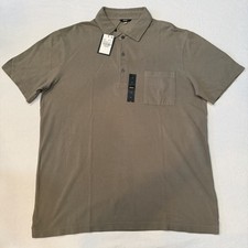 DKNY Men's Polo Shirt L Gray Solid Cotton Pocket Short Sleeve NWT