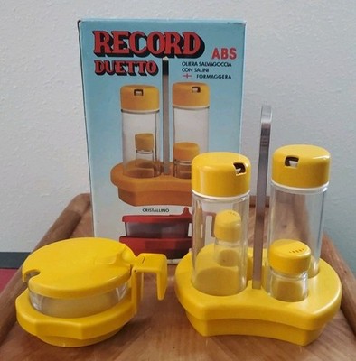 Vtg Mid Century Modern Abert Italy Yellow 6 Piece Salad Condiment Set Cheese Po5