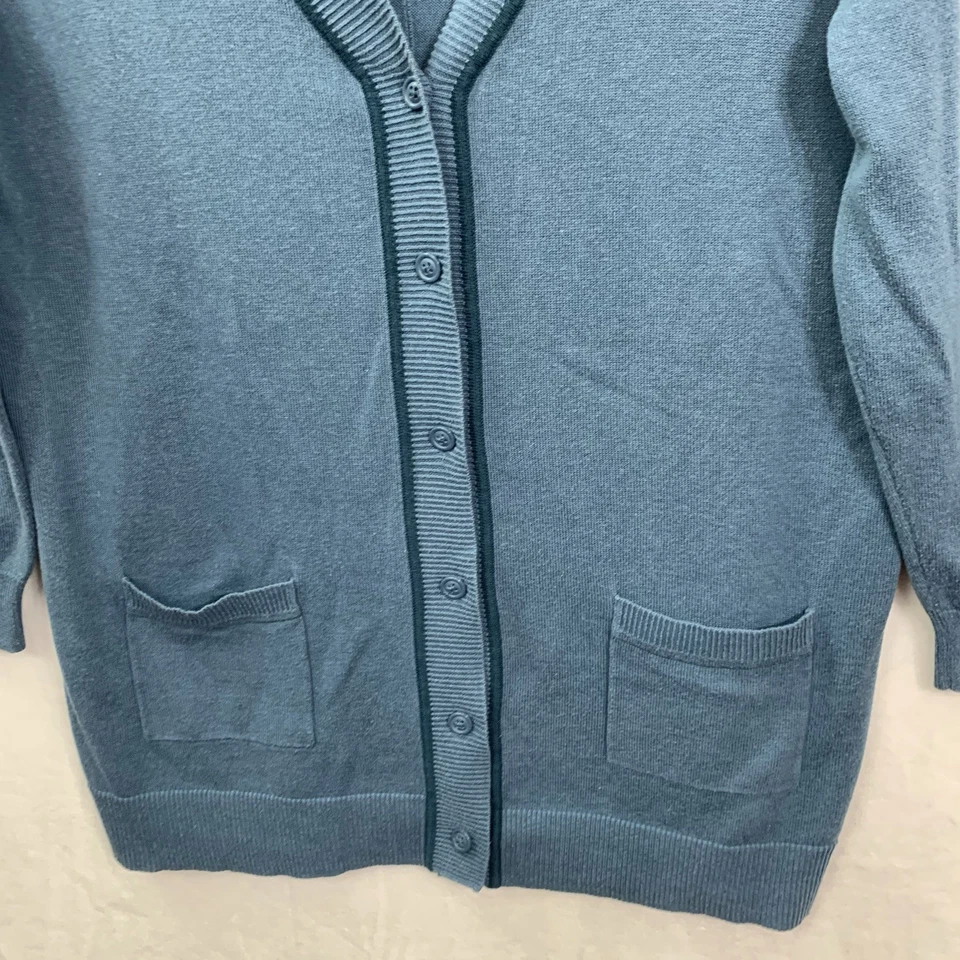 Cárdigan Denim & Co. Para Mujer Talla Mediana Azul Botón Frontal Manga 3/4 Bolsillos Foto 4 de 4