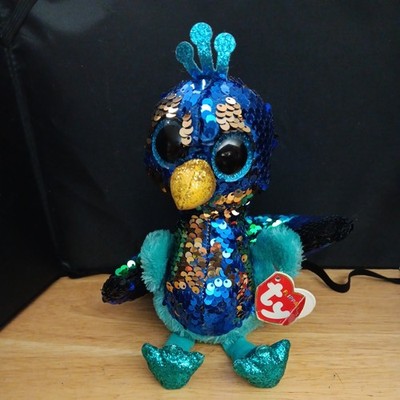 Ty Flippables TYSON Peacock (6 Inch) Beanie Boo Color Changing Sequin Plush Toy