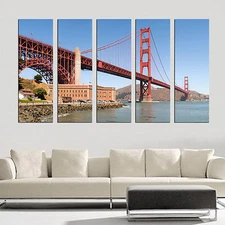 GOLDEN GATE BRIDGE 5 panel wall art mounted on MDF/Better than stretched canvas