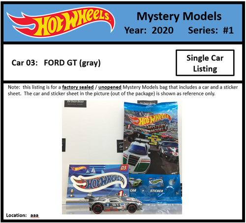 Hot Wheels Taschen | Mystery Models | 2020 Serie 1 #03 - FORD GT (grau) - Bild 2 von 3