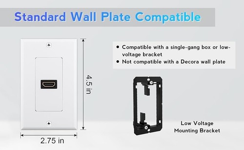 HDMI Wall Plate (1 Port) Built-In Flexible Hi-Speed HDMI Cable with 4K Video 2PC - Picture 8 of 10