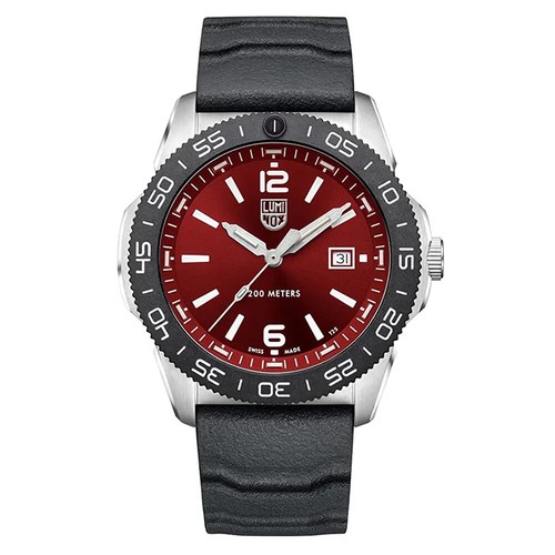 LUMINOX Mens Red Dial Black Rubber Band Swiss Quartz Watch