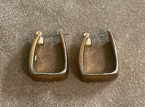 Copper U Shape Hoop Earrings Matching Enamel Front Panel C38-18 - Picture 2 of 5