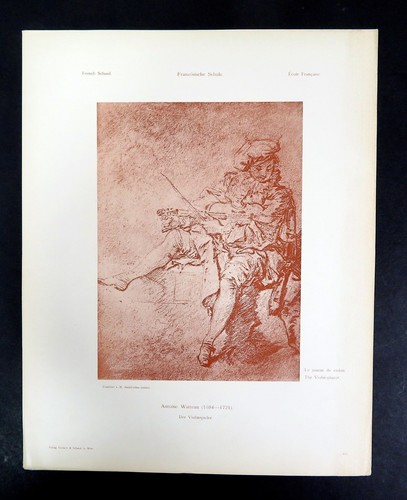 The Violin Player sketch by Antoine Watteau. 1896 German lithograph - Picture 4 of 4