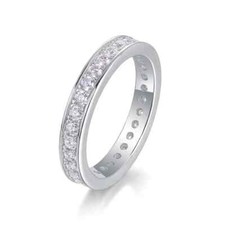 Round Cut Moissanite Classic Channel Set Wedding Band Full Eternity 925 Silver