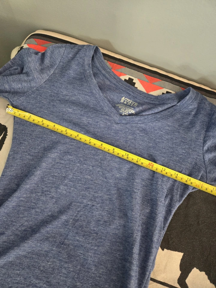 Active Basic Womens Small Blue Long Sleeve V-Neck Lightweight Athletic T-Shirt - Image 4 of 4